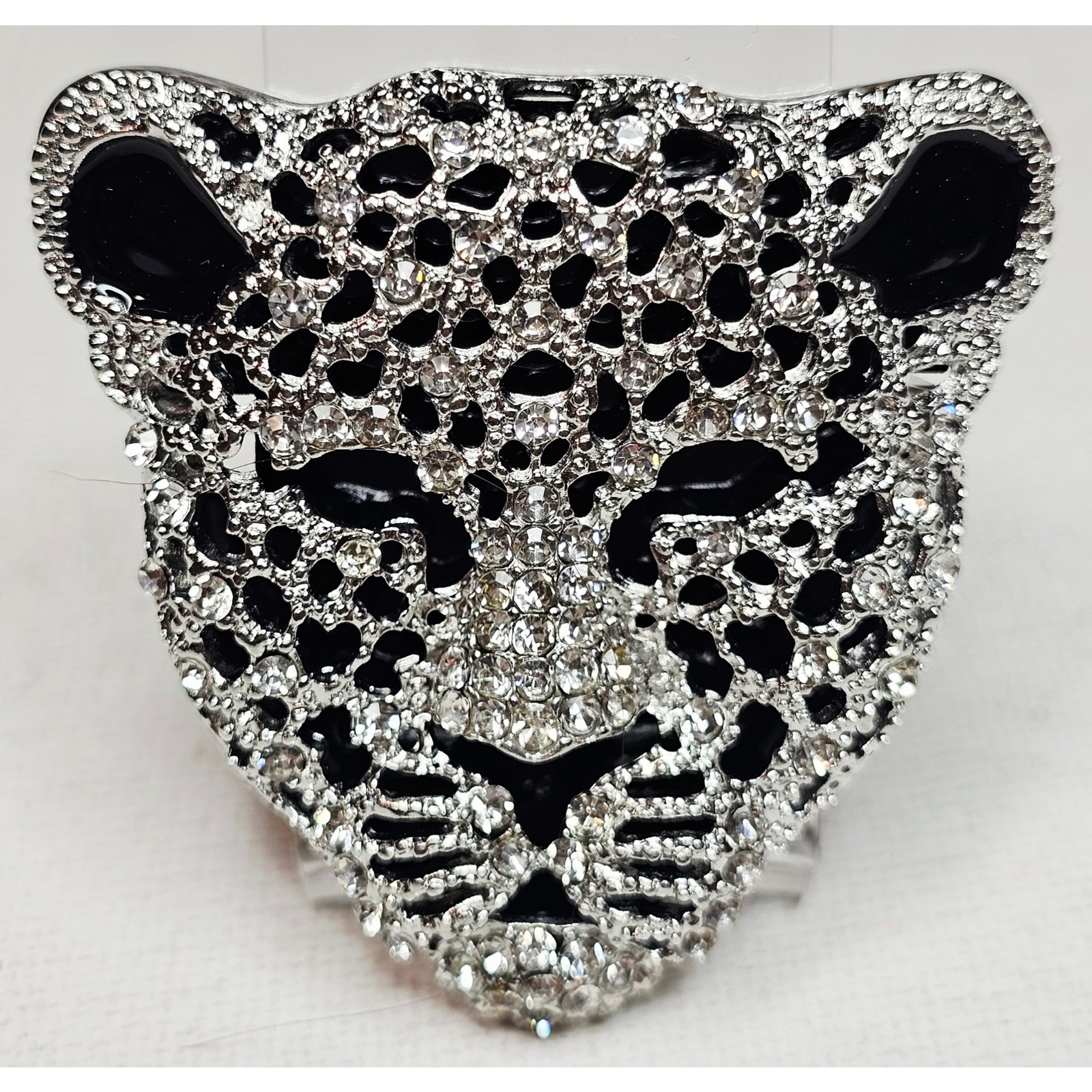 Crystal Tiger Rhinestones New Brouch In Silver N Black Metal. Mob Wife. Gangster